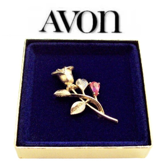 Avon Rose Flower Pin Brooch Gold Tone Vintage 1972 Gilded Rose - Picture 1 of 5